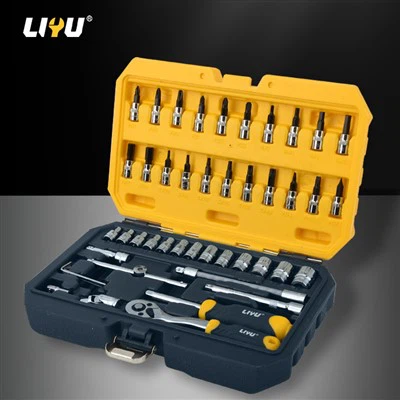 6.3mm Xiaofei Endistriyèl Klas Ratchet Socket Kle Reparasyon Oto Vit Kle Socket Set nan 46 moso